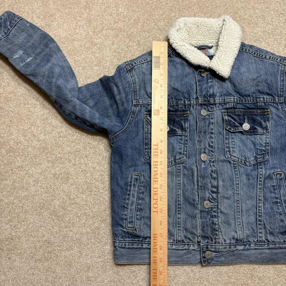 Gap Pendleton Kids Denim Jacket Youth Large 10-11 Blue Sherpa Collar Plaid Lined